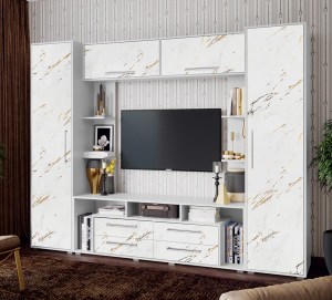 Гостиная Гармония МДФ (Миф) Мрамор Золото/Белый